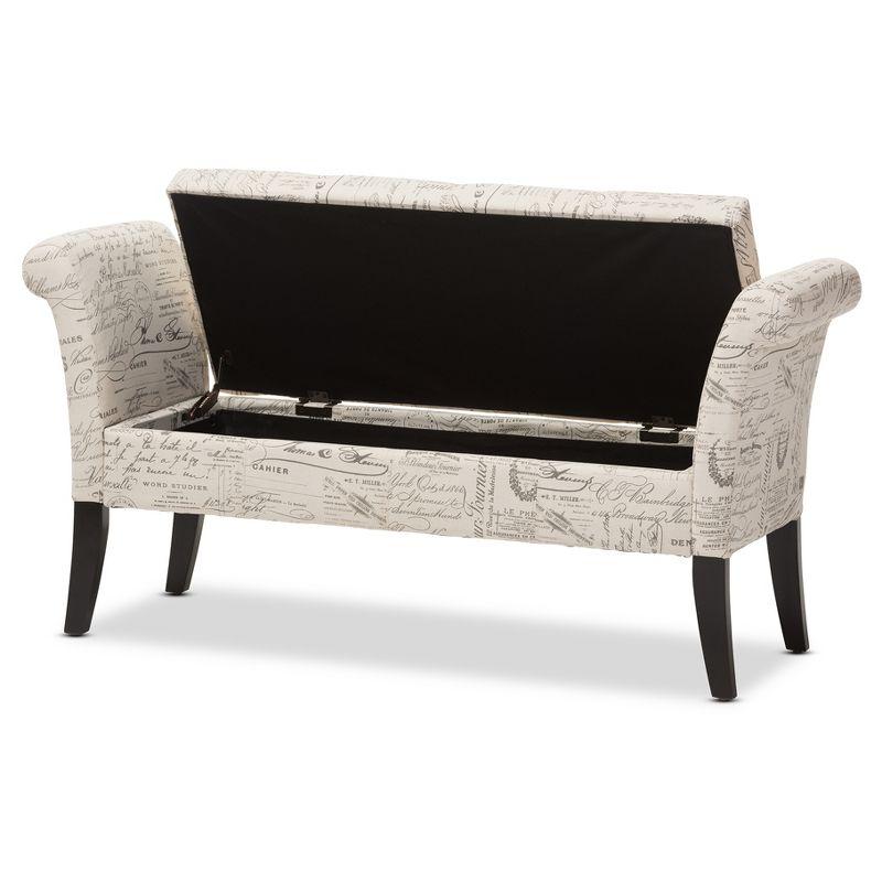 Baxton Studio Avignon Script - Patterned French Laundry Fabric Storage Ottoman Bench : Upholstered Rectangular Seating, No Assembly Required