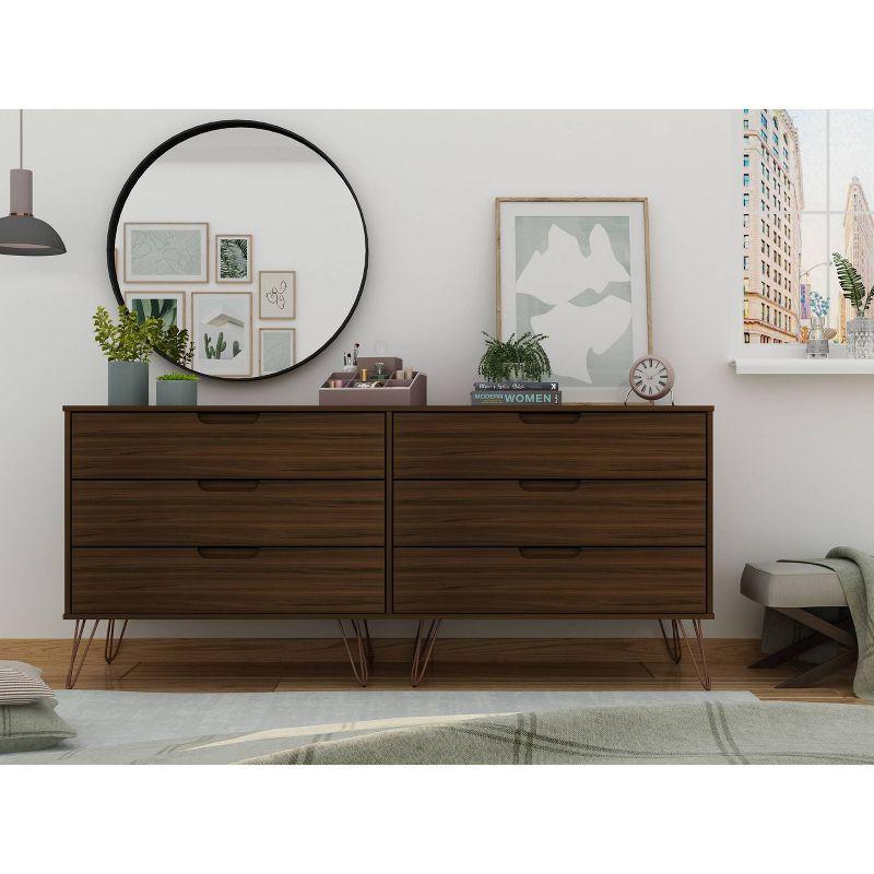 Mid-Century Modern Double Low Dresser with Cutout Handles - Brown