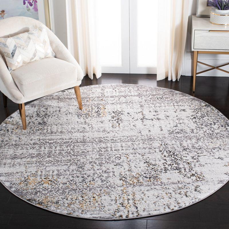 Amelia 6'7" Round Grey and Ivory Synthetic Area Rug