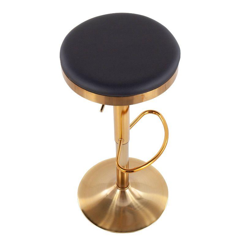 Set of 2 Dakota Glam Adjustable Barstools: Swivel, Footrest, Steel/Faux Leather - LumiSource