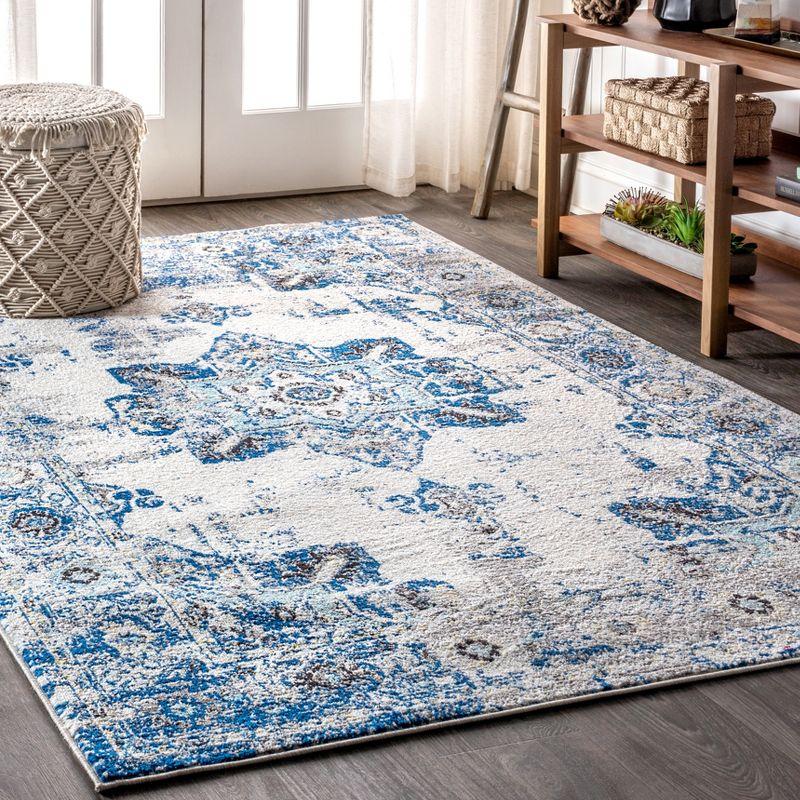 Reversible Rectangular Medallion 8' x 10' Blue Synthetic Area Rug