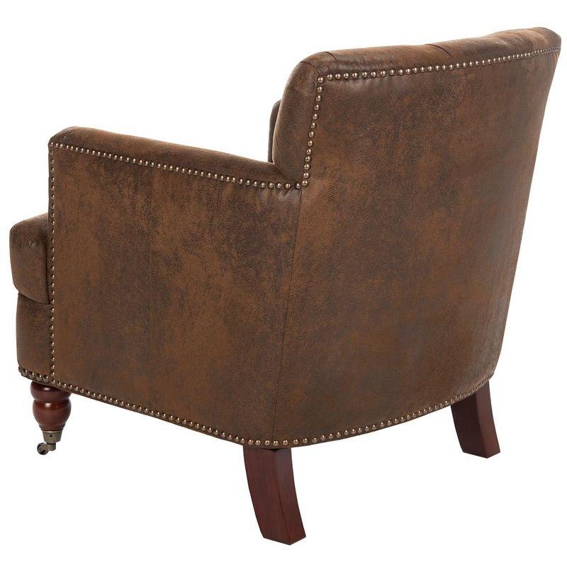 Contemporary Modern Brown Leather and Wood Accent Chair