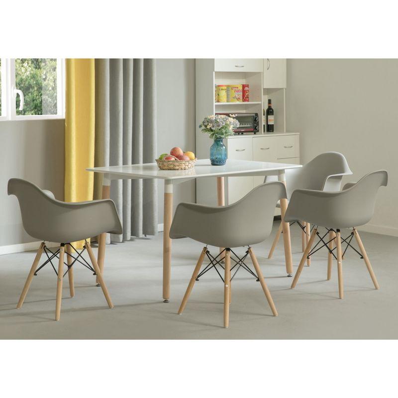 Gray Plastic Shell Dining Arm Chair with Wooden Legs