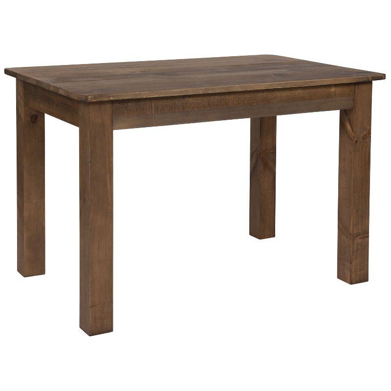 Rustic Brown Solid Pine Rectangular Dining Table for Four