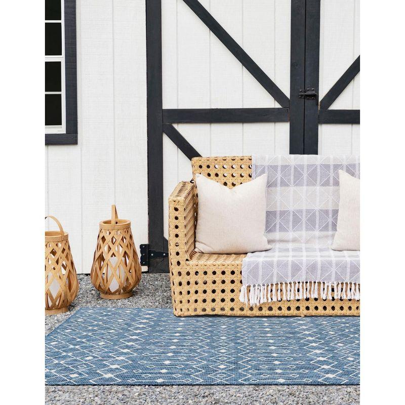 Unique Loom 7' 1 x 10' 0 Rectangle Indoor/Outdoor Trellis Blue Area Rug