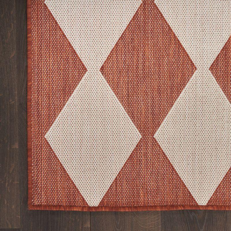 Nourison Positano Retro Diamond Flatweave Indoor Outdoor Low Pile Area Rug Terracotta 7' x 10'