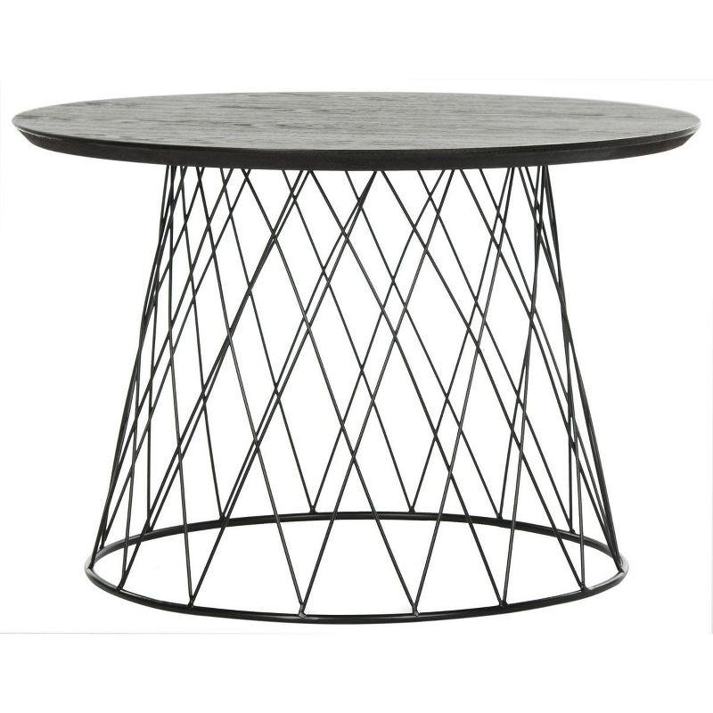 Transitional Ash Black 24" Round Wood & Metal End Table