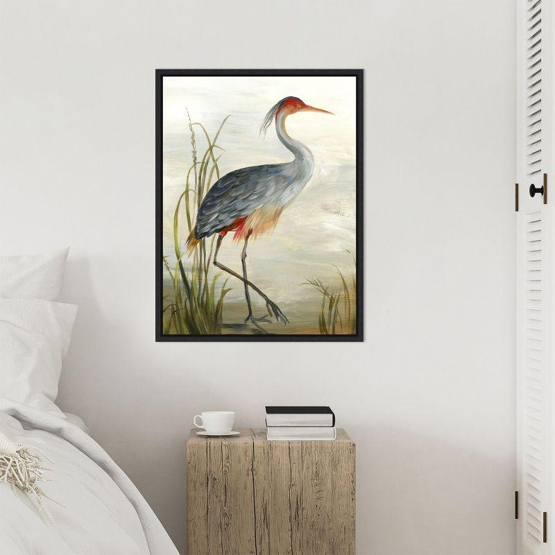 Amanti Art Gray Heron by Aimee Wilson Canvas Wall Art Print Framed 18-in. x 24-in. in Maple