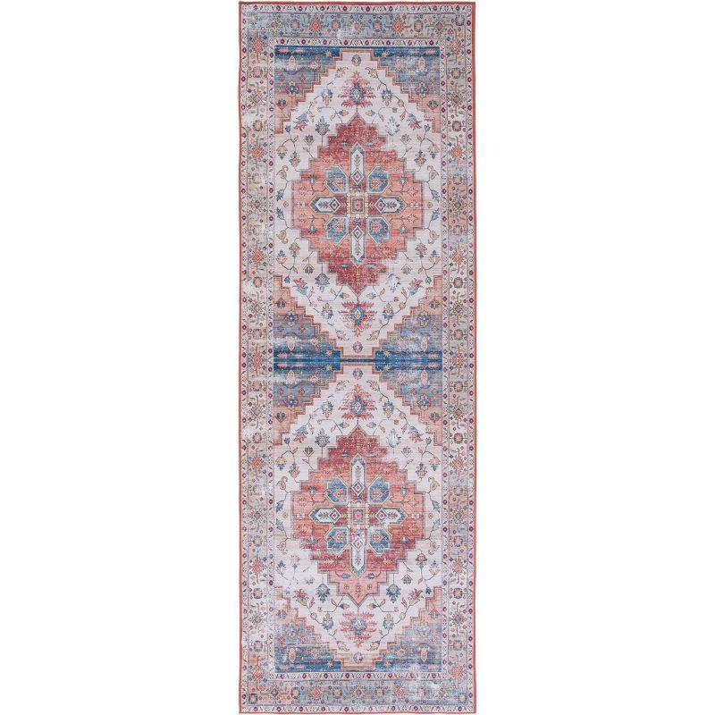 Tucson Blue and Beige Washable Synthetic Area Rug