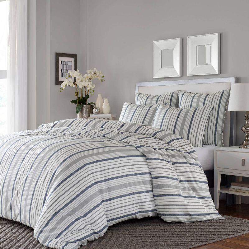 Slate Blue & Gray Reversible Cotton Comforter Set - Full/Queen