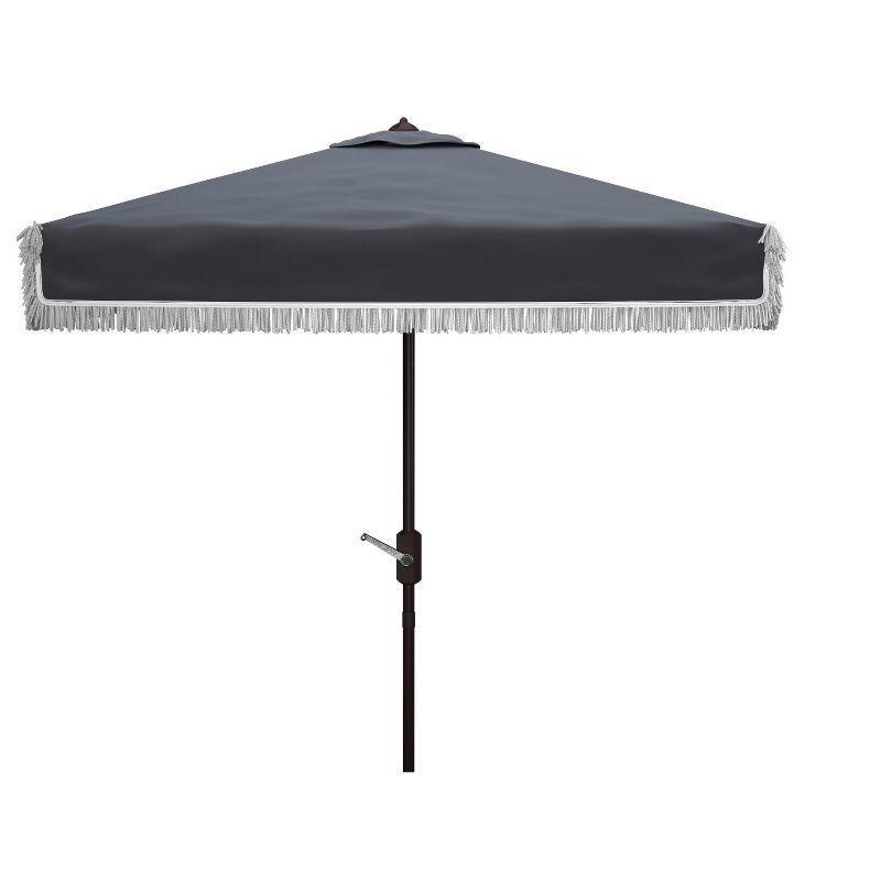 Milan Fringe 7.5 Ft Square Crank Umbrella - PAT8408 - Navy/White - Safavieh