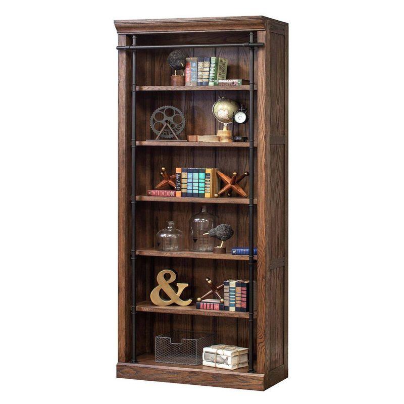 Martin Furniture 94" Avondale Tall Wood Bookcase Fully Assembled Brown: Stained Vertical Bookshelves with Metal Hardware