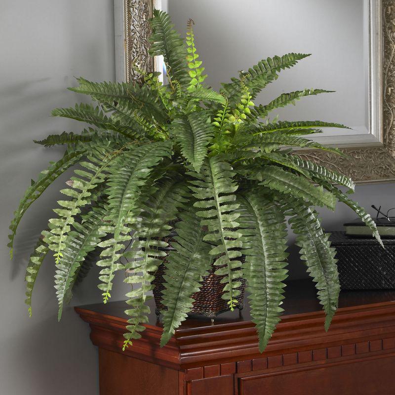 Nearly Natural Boston Fern with Wicker Basket Silk Plant