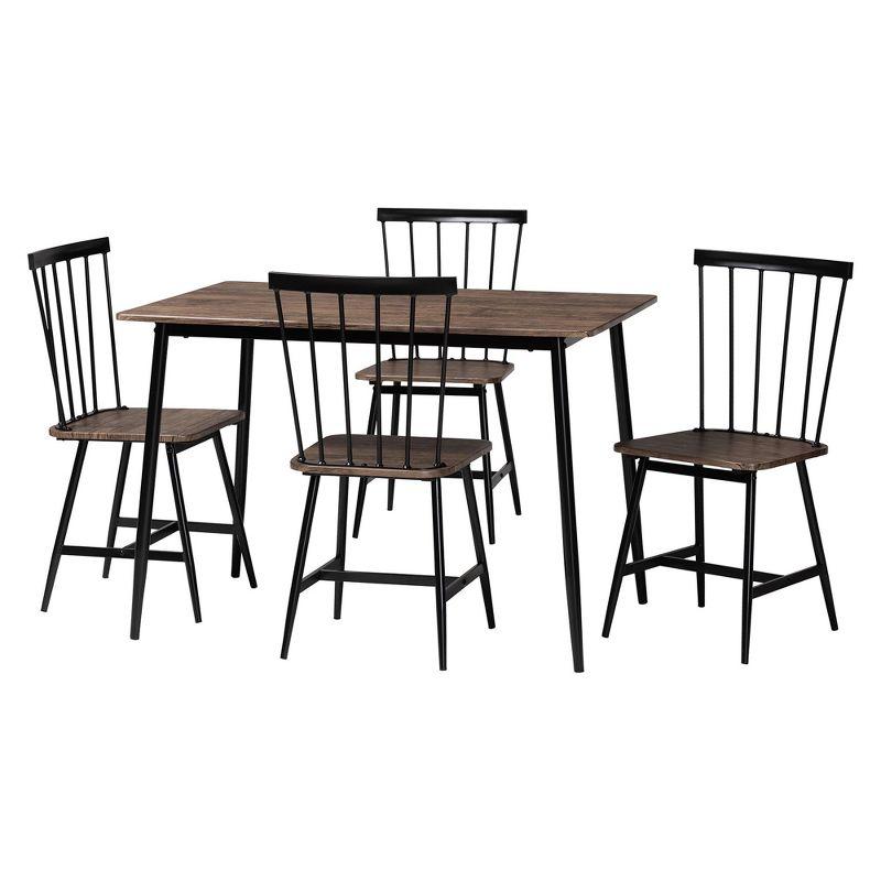 Baxton Studio Cardinal Industrial Dark Brown Wood and Metal 5-Piece Dining Set