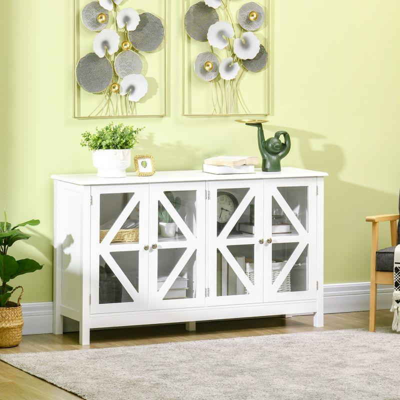HOMCOM Kitchen Sideboard, Tempered Glass Door Buffet Cabinet with Adjustable Storage Shelf for Living Room, Kitchen, Study, White
