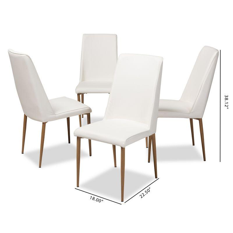 Chandelle Set of 4 White Faux Leather and Wood Modern Dining Chairs