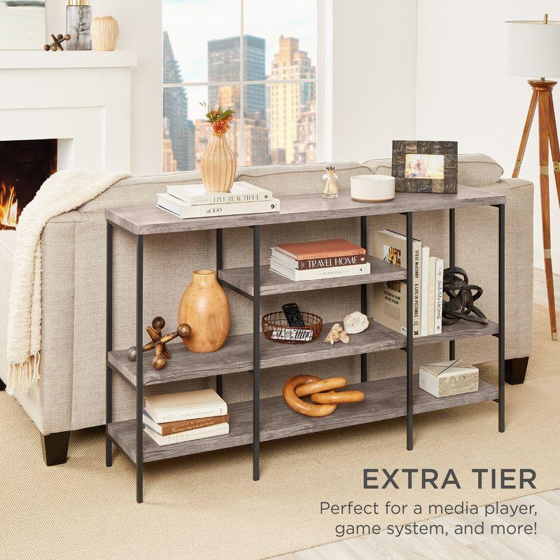 Gray 55in Industrial 4-Tier Metal Console Table with Storage