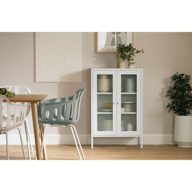 South Shore 40" Decorative Storage Cabinet White: Fluted Glass, Metal Frame, Wall Anchor Kit