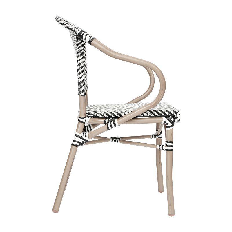 Emma & Oliver Massalia Indoor/Outdoor Stacking Thonet Bistro Chair w/ Arms, Black & White Textilene Seat & LT Natural Bamboo Finished Metal Frame