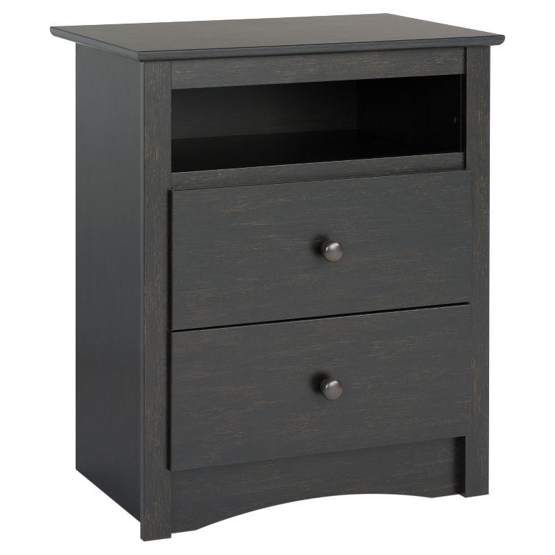 2 Drawer Nightstand Vintage Black - Prepac: Sonoma Collection, Open Shelf, Wood Composite, Bedroom Storage