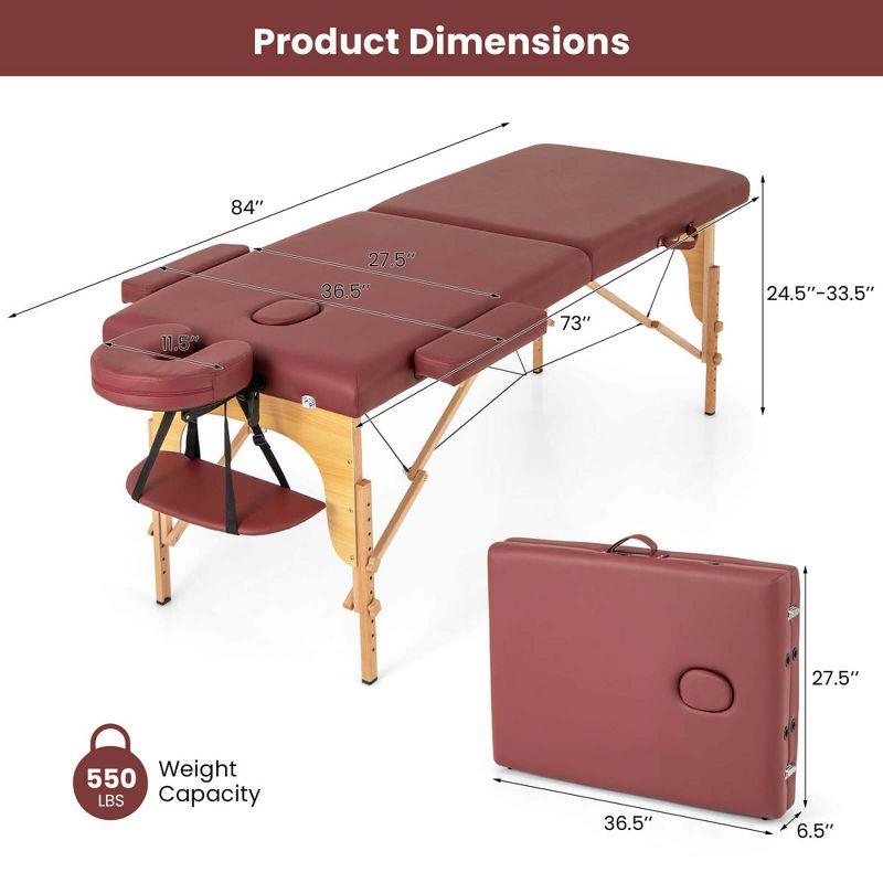 Costway 84" Portable & Foldable Massage Salon Spa Facial Care Tattoo Bed with Carrying Bag Red