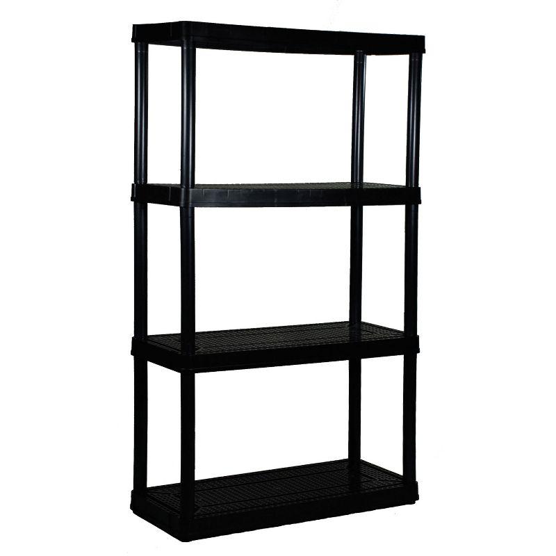 Sleek Black 4-Tier Ventilated Resin Shelving Unit with Bins