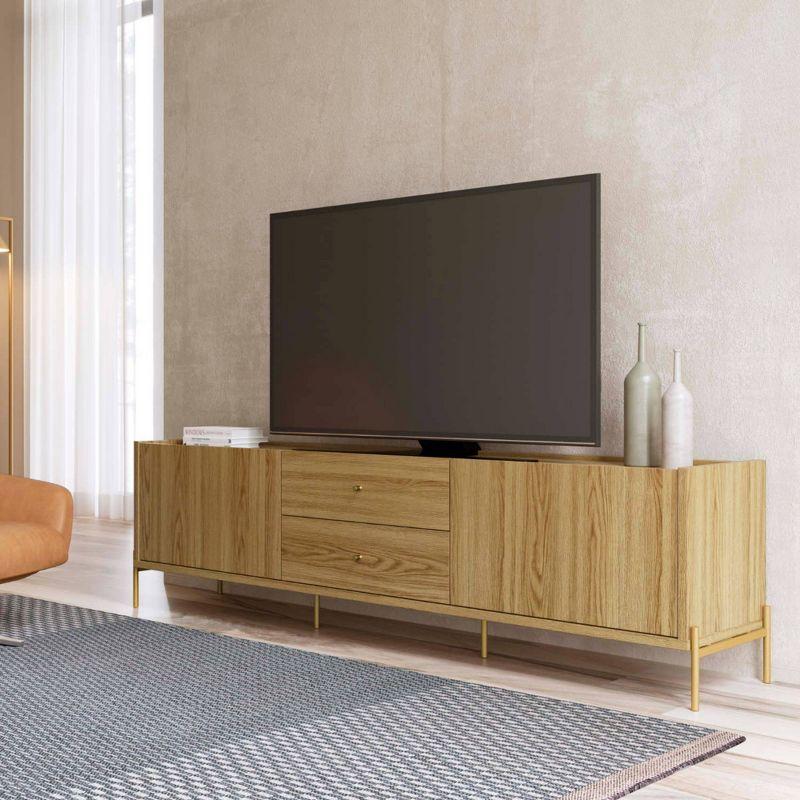 Oak and Gold Modern TV Stand with Storage for 70" TVs