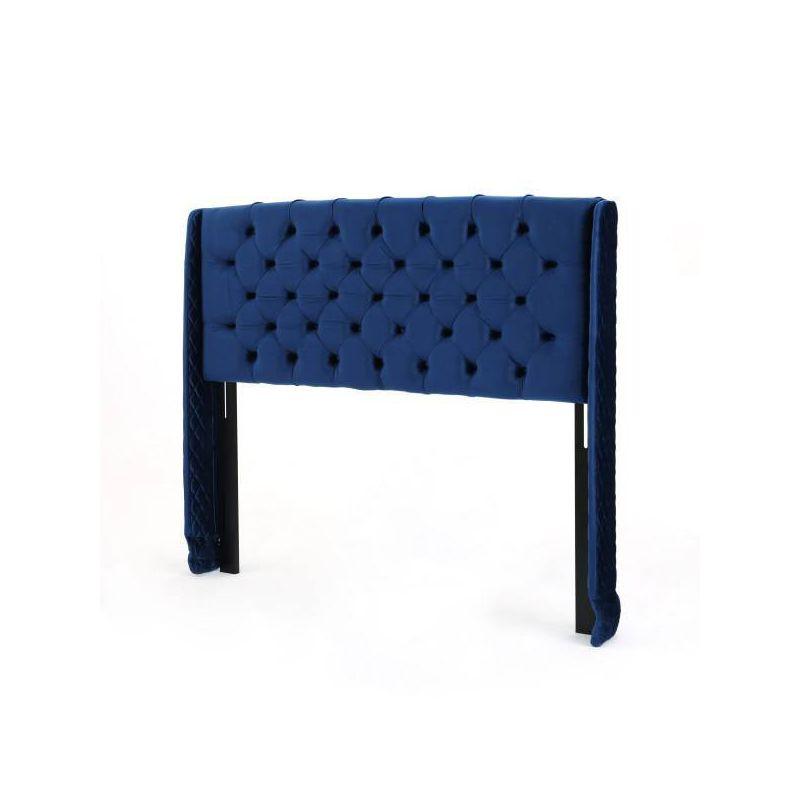 Queen/Full Lidia Wingback New Velvet Tufted Headboard Navy - Christopher Knight Home: Metal Frame Mounted, Foam Filled