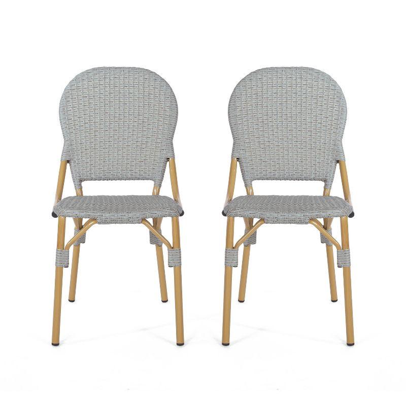 Christopher Knight Home Arthur 2pk Outdoor Aluminum French Cafe Chairs - Gray/Bamboo