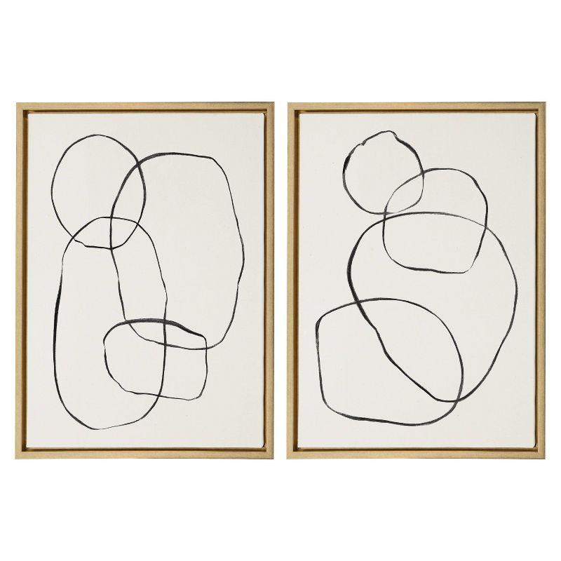 Gold Framed Abstract Modern Circles Canvas Print Set