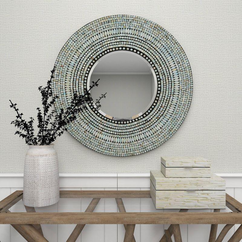 Olivia & May Wood Handmade Mosaic Wall Mirror Silver : Nautical Coastal Decor, 31.5" Round, No Assembly Required