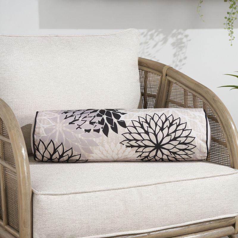 Mina Victory Aloha Floral Tropical Outdoor Throw Pillow Black White 6" x 20"