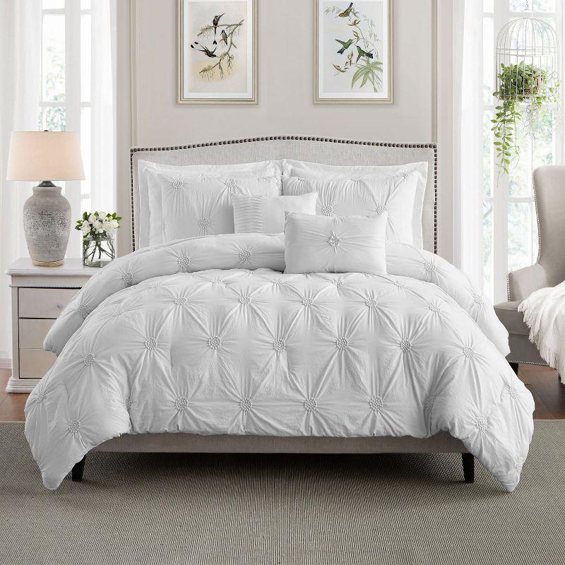Swift Home Supreme Microfiber Floral Pintuck Microfiber 3-Piece Comforter Set