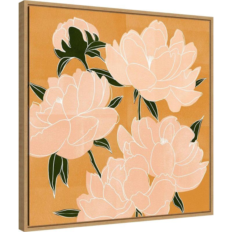 Amanti Art 22" x 22" Modern Peonies I by Emma Scarvey Framed Canvas Wall Art Print: Botanical Lithograph, Polystyrene Frame