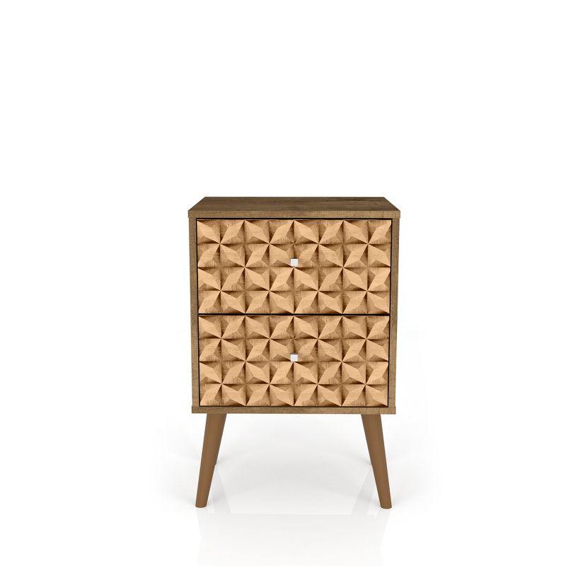 Rustic Brown & 3D Prints Mid-Century Modern 2-Drawer Nightstand