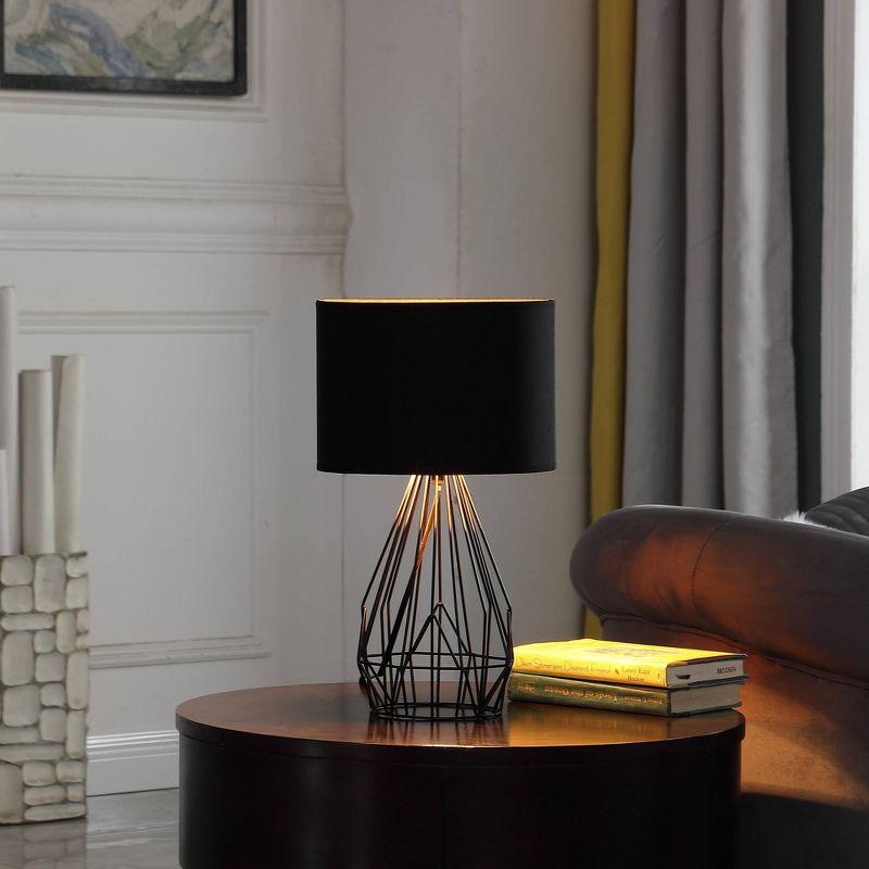 17.5" Industrial Farm Metal Cage Table Lamp Black - Ore International: Modern Accent, Linen Shade, UL Listed