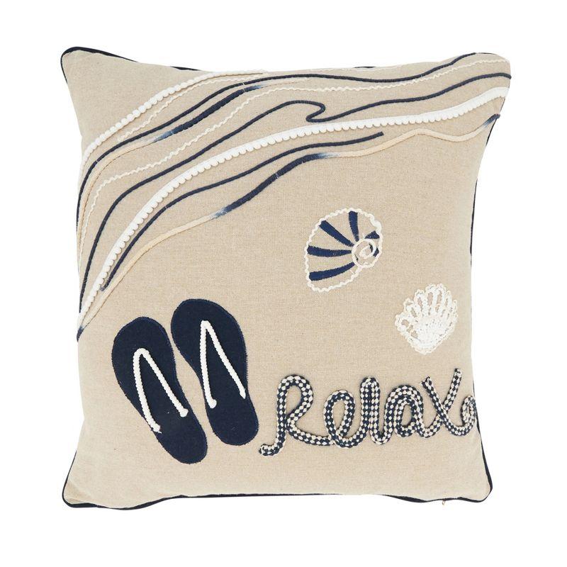 Beige Coastal Surf-Inspired Rectangular Cotton Throw Pillow