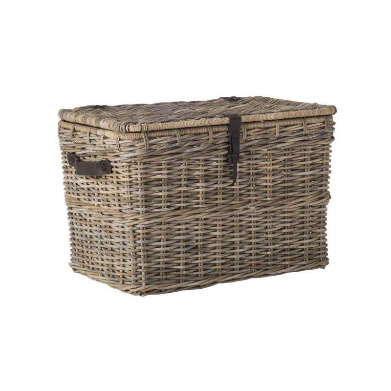 Gray Woven Kubu Rattan Trunk Organizer with Faux Leather Straps