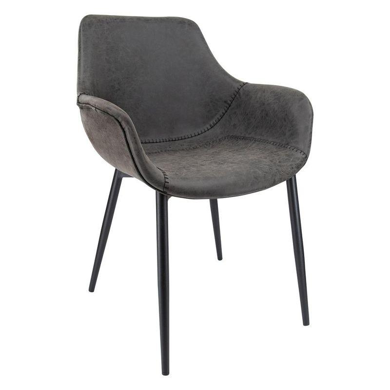 Charcoal Black Mid-Century Metal Arm Chair with Leather Accents