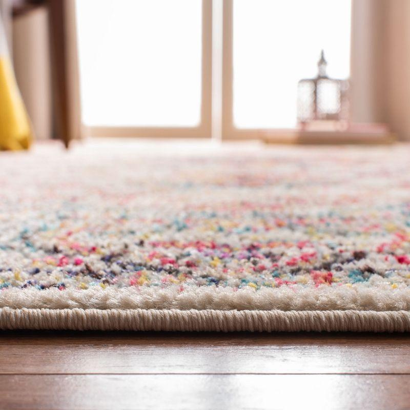 Ivory and Red Round Synthetic Hand-knotted Rug