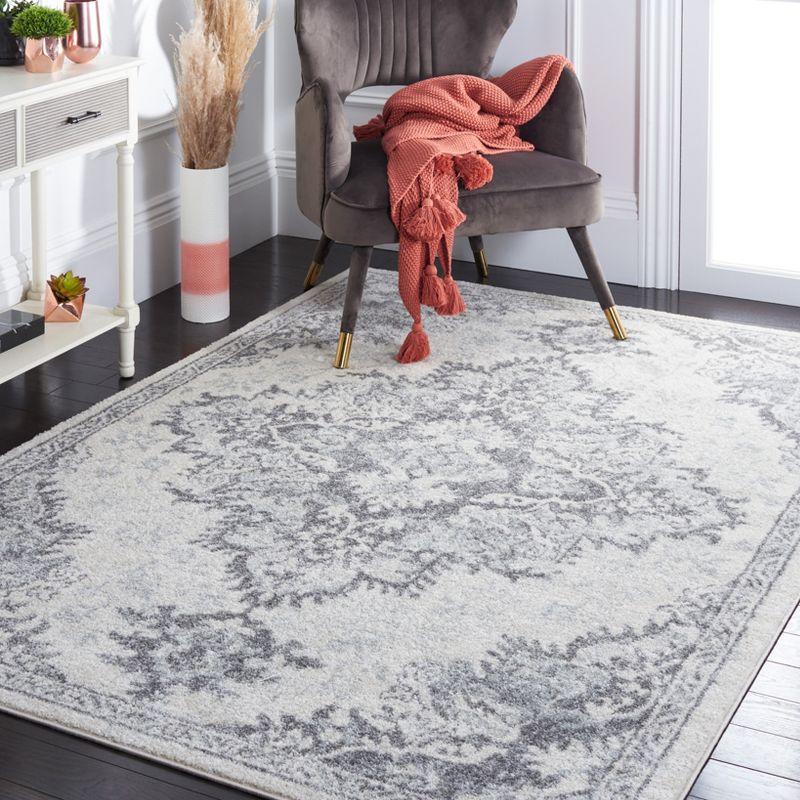 Ivory and Grey Rectangular Stain-Resistant Synthetic Area Rug