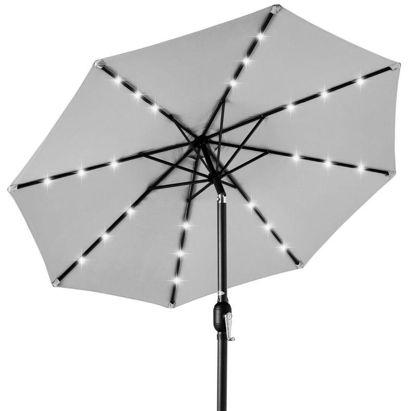 10ft Fog Gray Solar LED Lighted Patio Umbrella with Tilt Adjustment