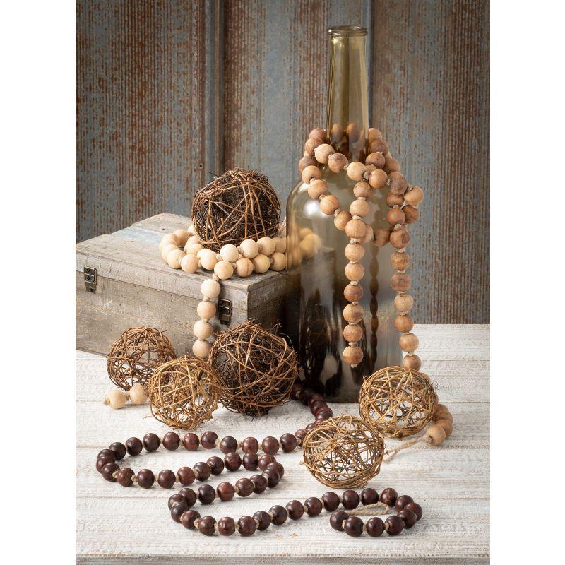 Natural Beaded Wood Garland 63" Tan