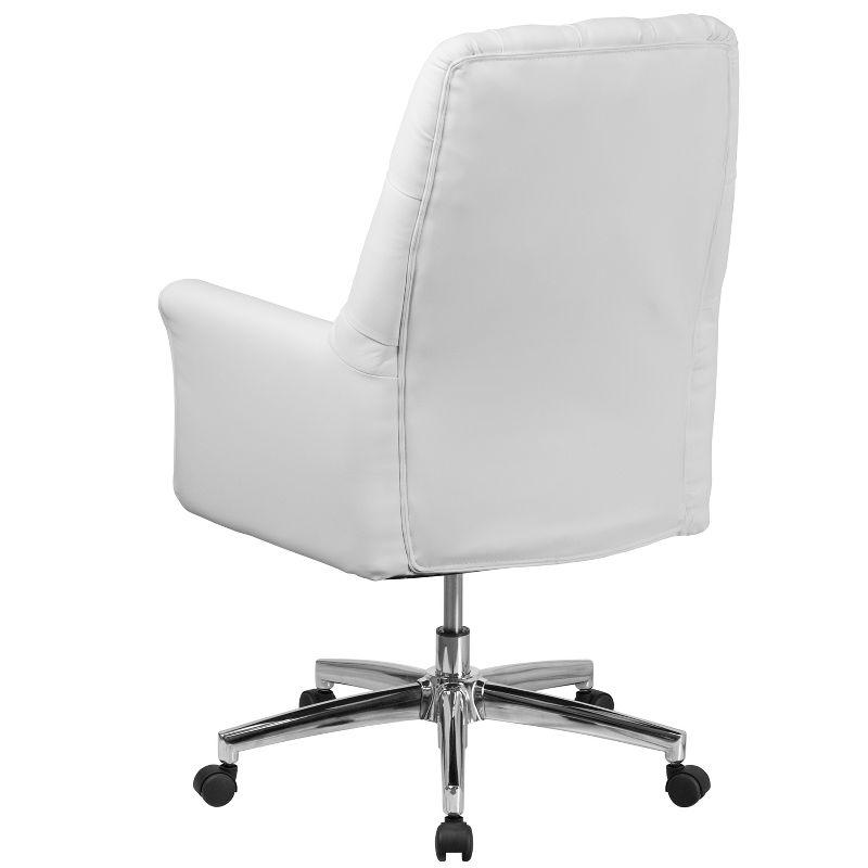 Flash Furniture Hansel Mid-Back Traditional Tufted White LeatherSoft Executive Swivel Office Chair with Arms