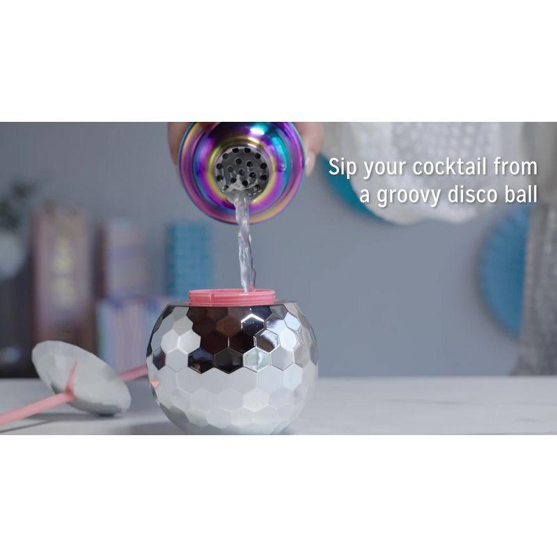 Blush Silver Disco Ball Cup with Straws for Parties - 16 Ounce Cute Sparkly Glitter Cocktail Disco Ball Drink Tumbler, Party Supplies