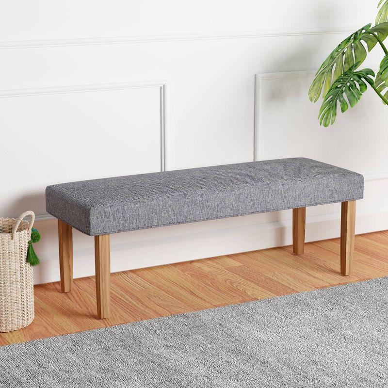 Slate Gray Linen Upholstered Bench with Driftwood Legs