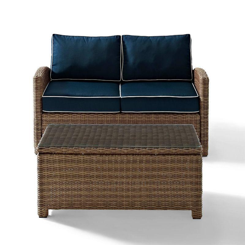 Bradenton 2pc Outdoor Wicker Conversation Set - Navy - Crosley: Steel Frame, UV-Resistant, with Coffee Table