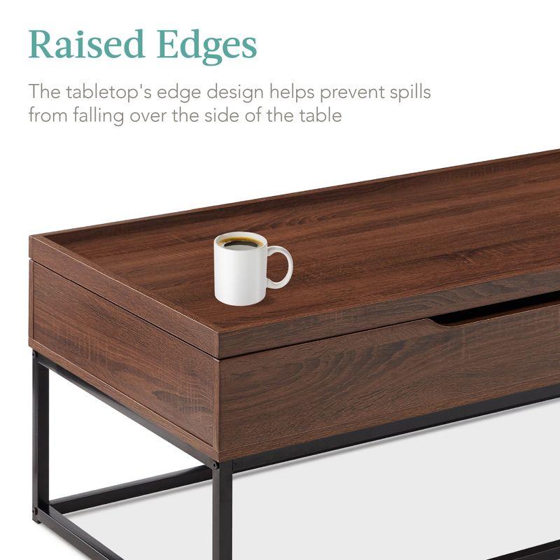 Modern Brown Lift-Top Coffee Table with Hidden Storage and Wood-Grain Finish