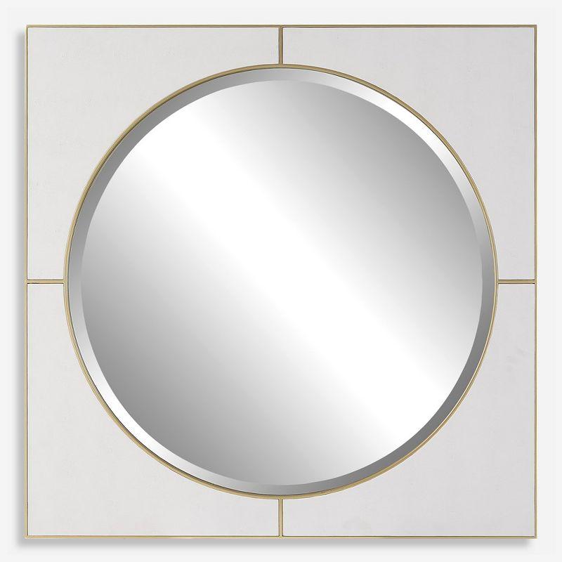 Cyprus 40" White Faux Shagreen Leather and Gold Square Mirror