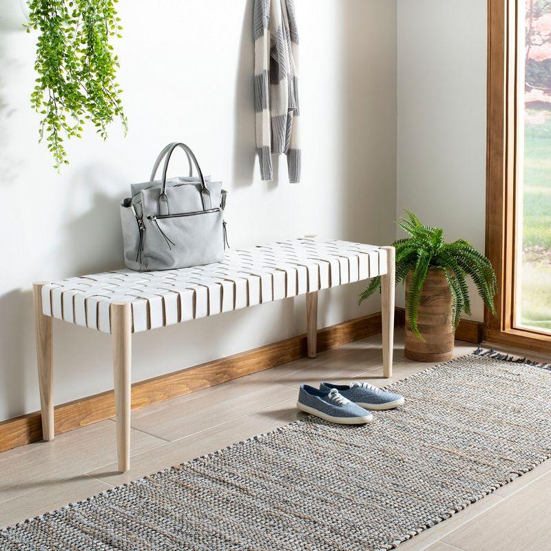 Amalia 47'' Beige and White Leather Weave Transitional Bench